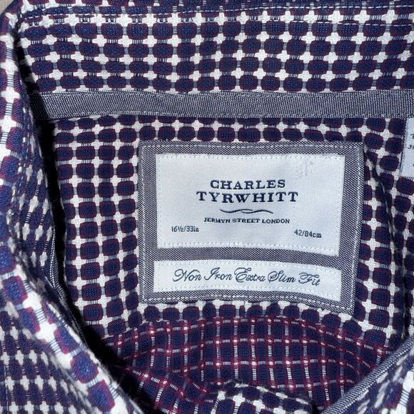 Men’s Charles Tyrwhitt Dress Shirt Non Iron Extra Slim Fit Size 16 1/2 - Picture 6 of 14